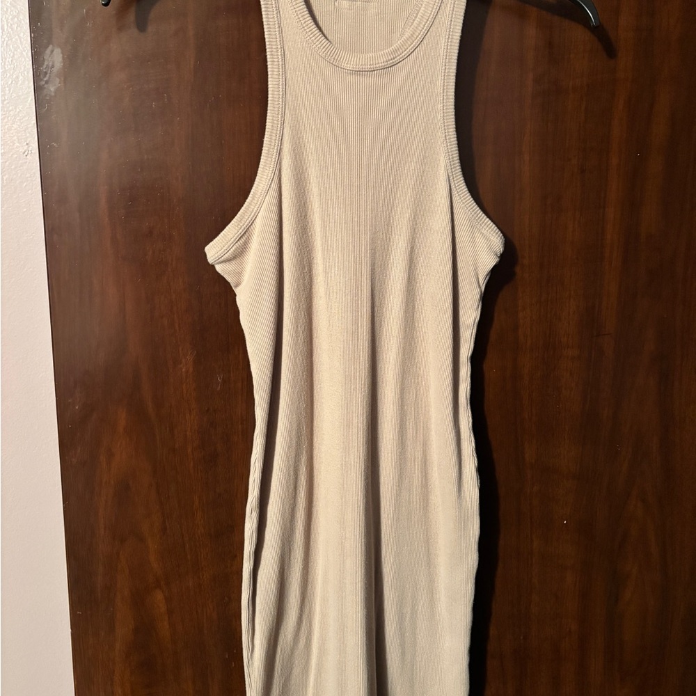Sleeveless Cream Ribbed Dress